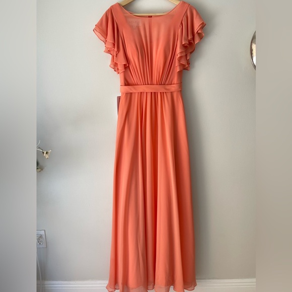 Azazie A-Line Ruched Chiffon Floor-Length Dress Sunset - Picture 3 of 11
